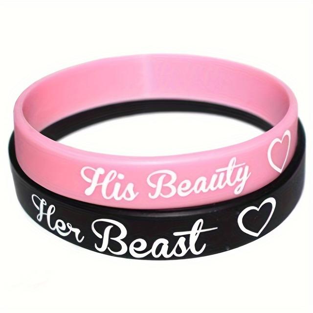 TEMU 2 db Az Ő Szépsége, A Vadállatja – Szerelmi szív mintás silikon karkötők
