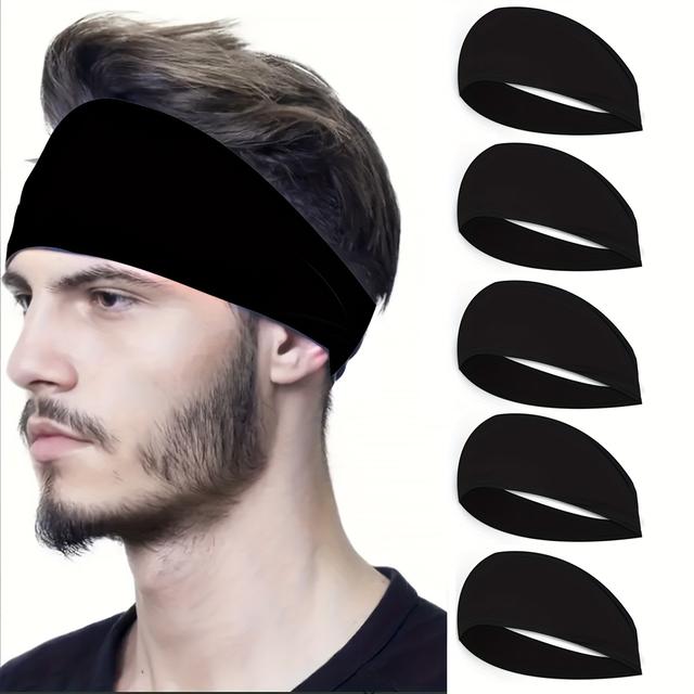 TEMU 5pcs Pack Men's Breathable Sweat-wicking Athletic Headbands Suitable For Sports, Running, Gym, Yoga - Moisture-wicking Workout Headbands For, Gymnastics, Weightlifting