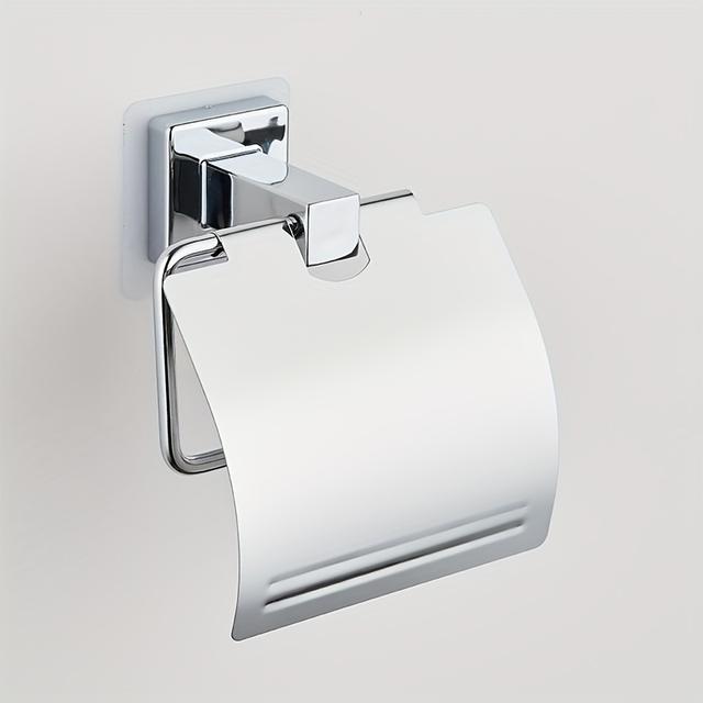 TEMU 1pc Self Adhesive Toilet Paper Holder, Bathroom Tissue Storage Rack, Wall Mounted Tissue Dispenser Container, Bathroom Hanging Towel Shelf, Toilet Paper Holder With Cover, Bathroom Accessories