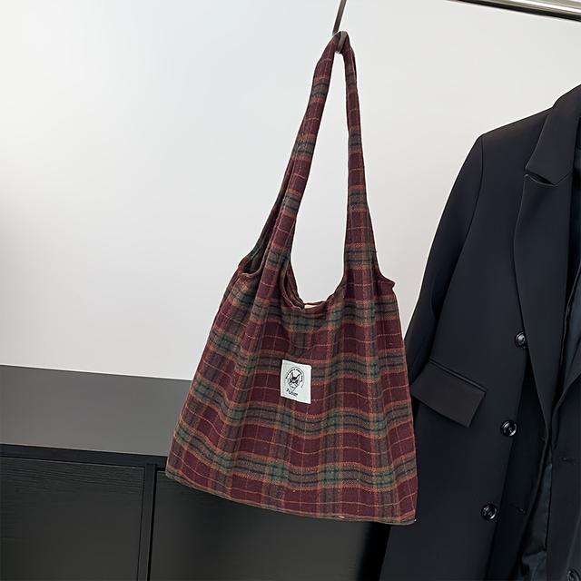 TEMU Torba na ramię w stylu vintage w kratę, torba Hobo na ramię w stylu retro, damska torebka na co dzień do dojazdów do pracy