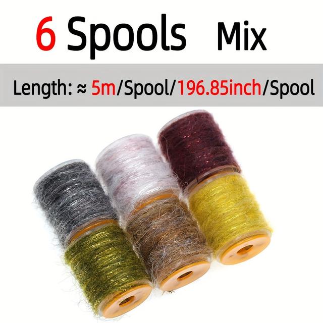 TEMU 1 Spool/6 Spools Of Multi-colored Dirty Bug Yarn, Mottled Dubbing Thread For , Baetis, And Nymphs - Fishing Fly Tying Materials And Accessories For Trout Fishing Lures.