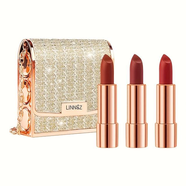 TEMU Samttextur mattes Lippenstift-Set, langlebig wasserfest und schmierfest einziehbares rotes Lippenstiftset mit silberner Ketten-Tasche, ein Weihnachtsgeschenk für Freunde und Mutter