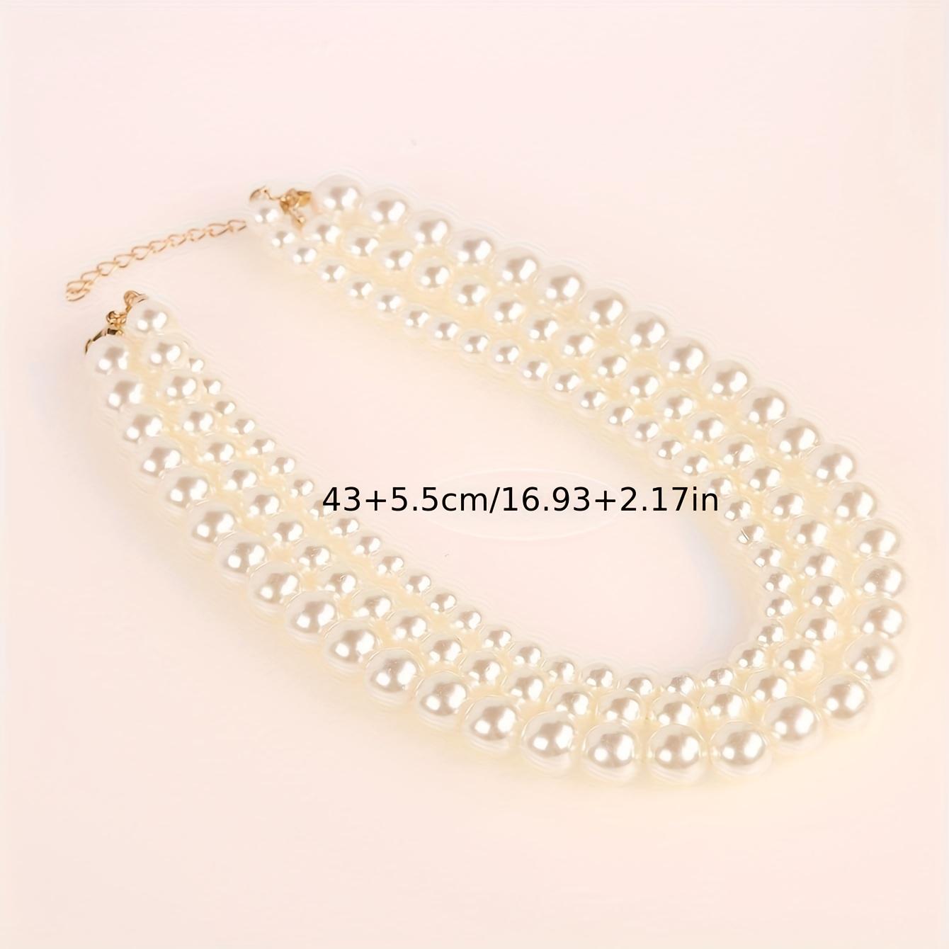 TEMU Vintage Style Layered Choker Pearl Necklace For Women, Triple Strand Acrylic Pearls, No Plating, Ideal For Daily Wear & Parties, Mardi Gras Accessory, Fits