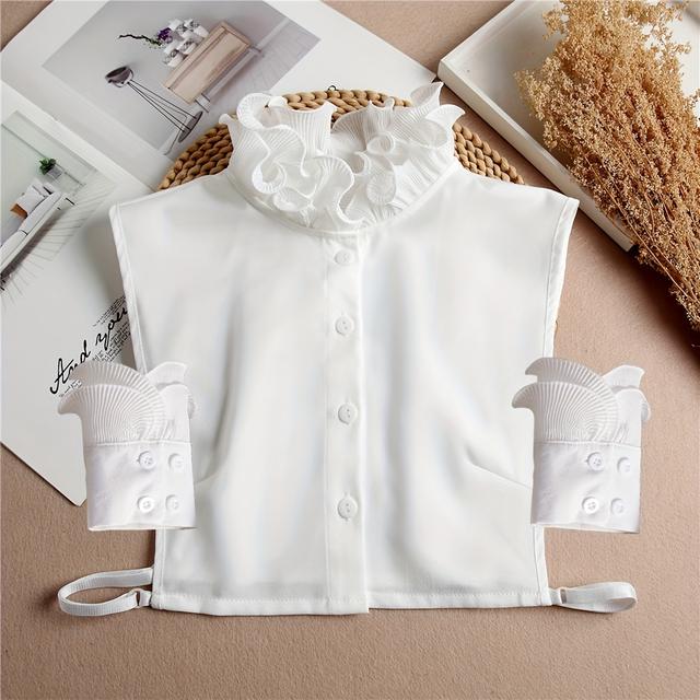 TEMU Dubbel Lager Volangkrage, Enfärgad Halvskjorta I Chiffong, Insida Falsk Krage För Kvinnor