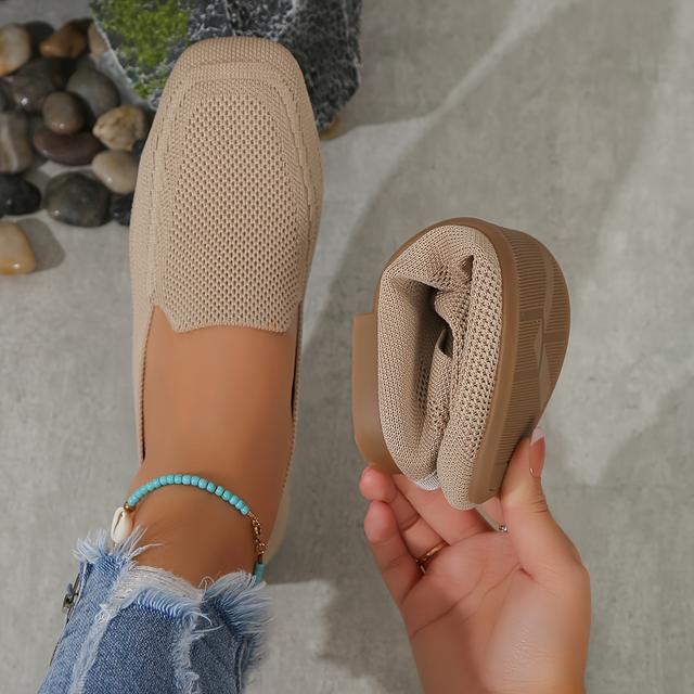 TEMU Women's Slip-on Flat Shoes, Breathable Square-toe Wide-fit Large-size Shoes, Casual Lightweight Walking , Women Shoes