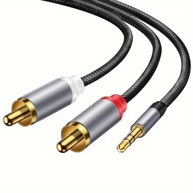 TEMU Rocoren Rca Cable, 3.5mm Male To 2rca Male Stereo Audio Aux Cable Golden Plated Audio Subwoofer Adapter Dual Shielded Red And White Cord For Home Theater Amplifier Hi-fi System Audio Speaker