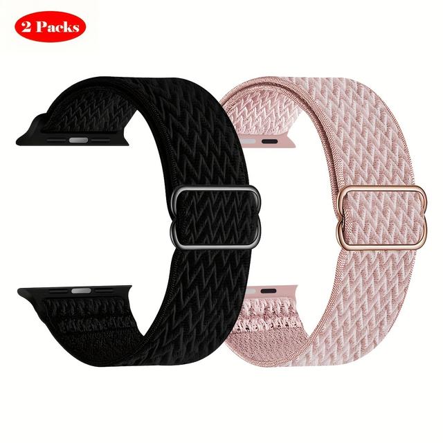 TEMU 2 Packs Stretchy Loop Compatible With Iwatch Band 38mm 40mm 41mm 42mm 44mm 45mm 49mm Women Men, Soft Nylon Elastic Braided Strap Wristbands For Iwatch Series Ultra 9/8/7/6/5/4/3/2/1/se.