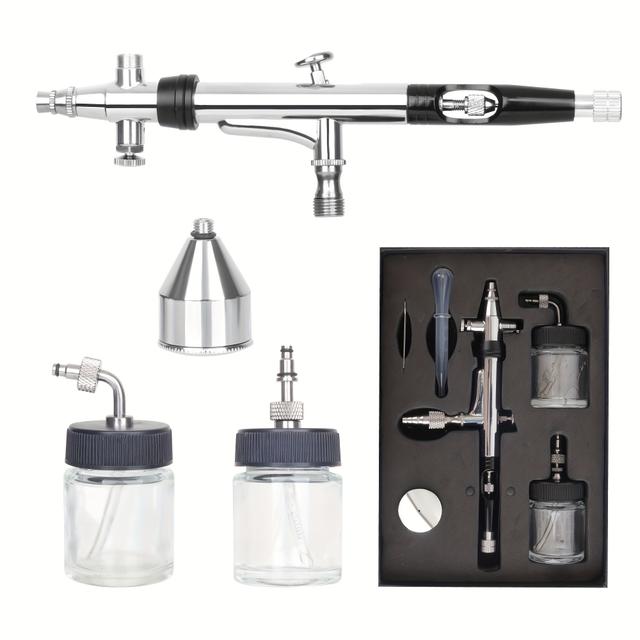 TEMU Multi-purpose Precision Dual-action Airbrush Kit With Swivel Head, Multiple Cups For Makeup, Nail Art, Crafts, Model Painting, Hair Care - Metal Material, Uncharged Operation