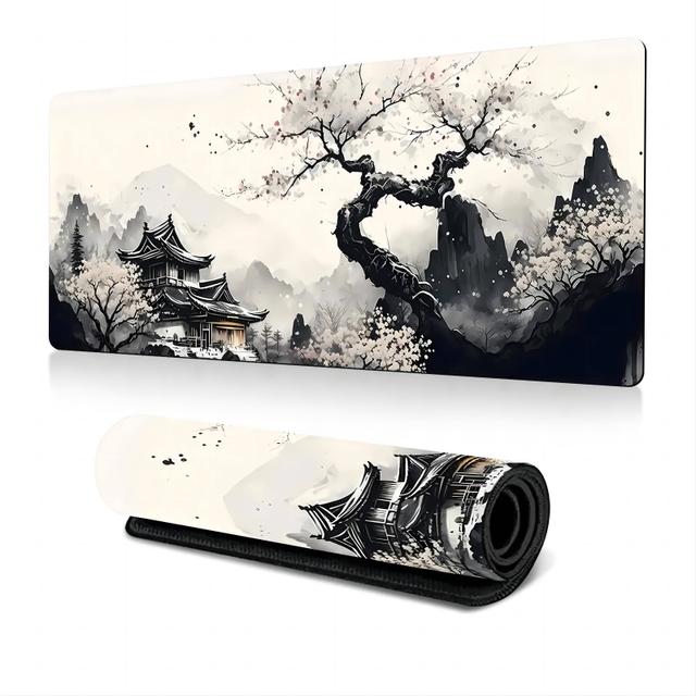 TEMU Japanese Cherry Mouse Pad - " X 11.8" Non-slip Rubber Base Desk Mat With Japanese Landscape Design, Washable & For Home Office Or