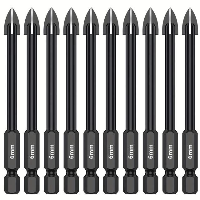 TEMU 10pcs Tile & Porcelain Drill Bit Set, 6mm Alloy - , Full- For Glass, Marble & Metal - Hex Shank Electric Screwdriver Bits With Precision Cutting