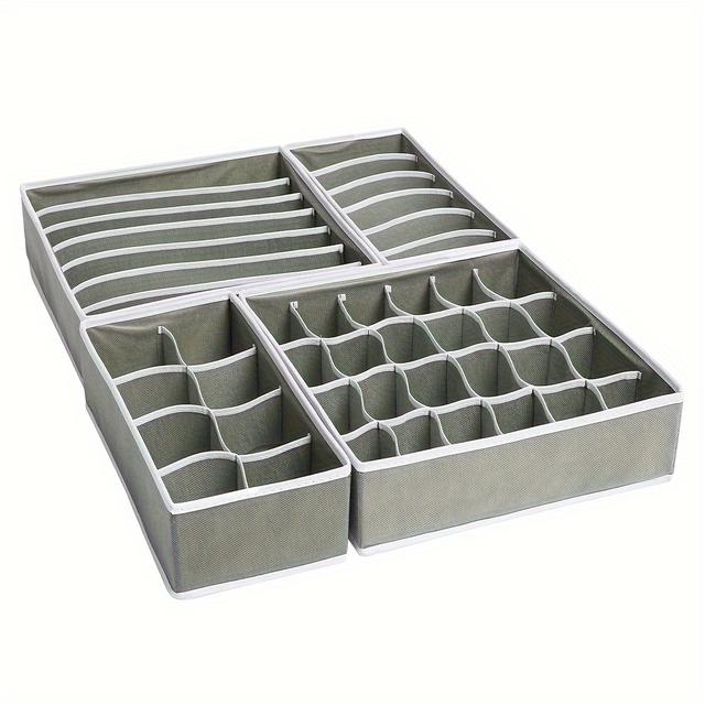 TEMU 1 Stück Socken-Unterwäsche Organizer Schubladenteiler, 4er-Pack Faltbare Stoff-Aufbewahrungsboxen für Kleidung, BHs, Spinde und kleine Gegenstände