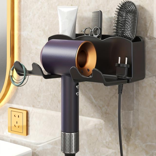 TEMU 1pc Wall Mounted Hair Dryer Bracket, For Bathroom Shelves Without Drilling, Hair Dryer Bathroom Storage Rack