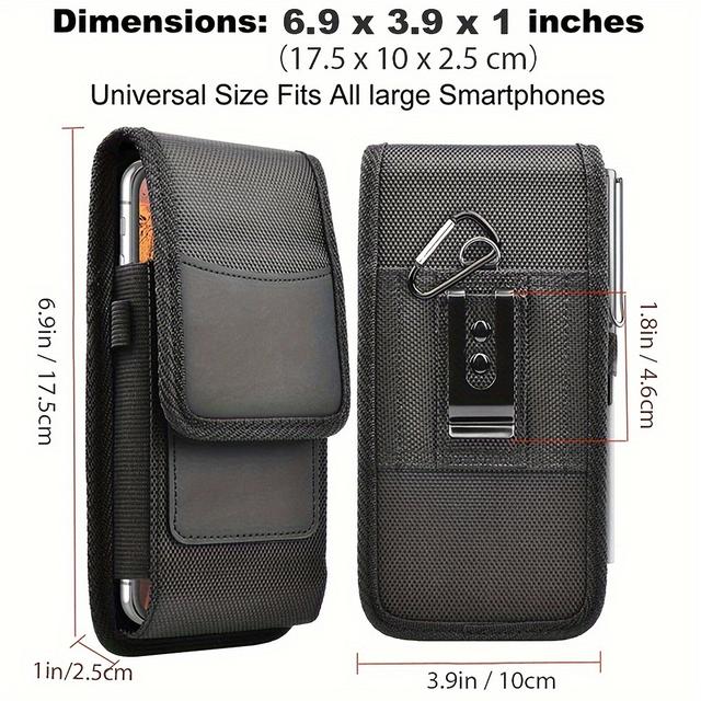 TEMU Durable Nylon Phone Case With Card Holder, Black - Lightweight Foldable Design, Suitable For Daily Commuting, Portable Pouch | Minimalist Style