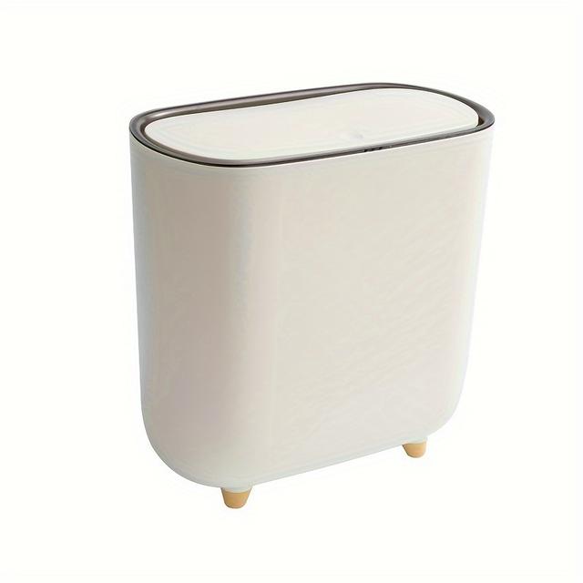 TEMU 1pc Plastic Garbage Bin, Slim Trash Can With Press Open Lid, Narrow Small Sealed Waste Paper Storage Bucket, Living Room Bedroom Bathroom Wastebasket