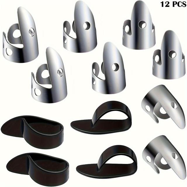 TEMU 12 Pieces Steel Finger Picks Set, Including Stainless Steel Finger Picks And Thumb Picks, Metal Finger Picks Adjustable Bass Finger Picks For Guitar, And Other Instruments