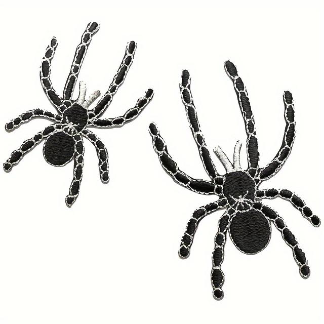 TEMU Black Embroidered Appliqué Patches - Decorative Iron-on Patches For Clothing And Accessories (pack Of 2)