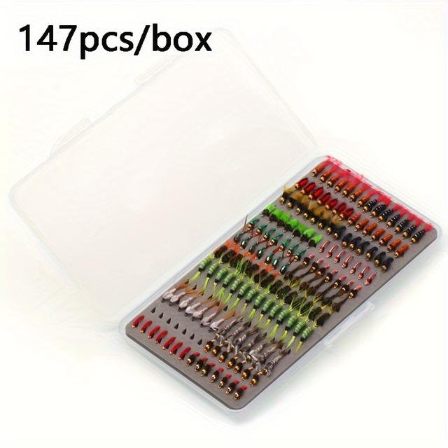 TEMU 147pcs Lure Fishing , Assorted Colors Mixed Simulated Insect Artificial Flies. Finished Fish With Rayon Tying For Dry Or Wet Use. Bug Decoy Suitable For Small Gamefish