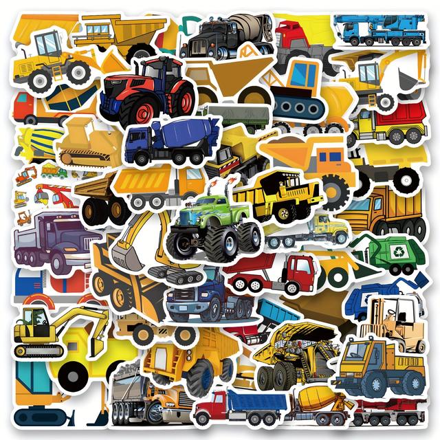TEMU Construction 60 Pcs, Transport Truck Digger Engineering Car Vinyl Decal, Waterproof Sticker Pack Perfect
