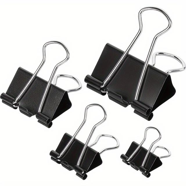 TEMU 100pcs Black Binder Clips In Assorted Sizes - Durable Metal Paper Clamps For Office Organization