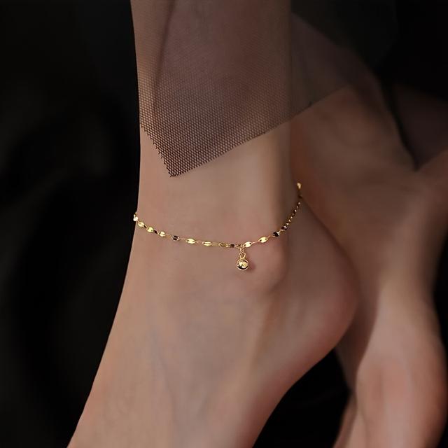 TEMU Elegant Golden Beaded Foot Skills - Simple With Shiny Metal Chains, Party Wear And Valentine's Day Gifts