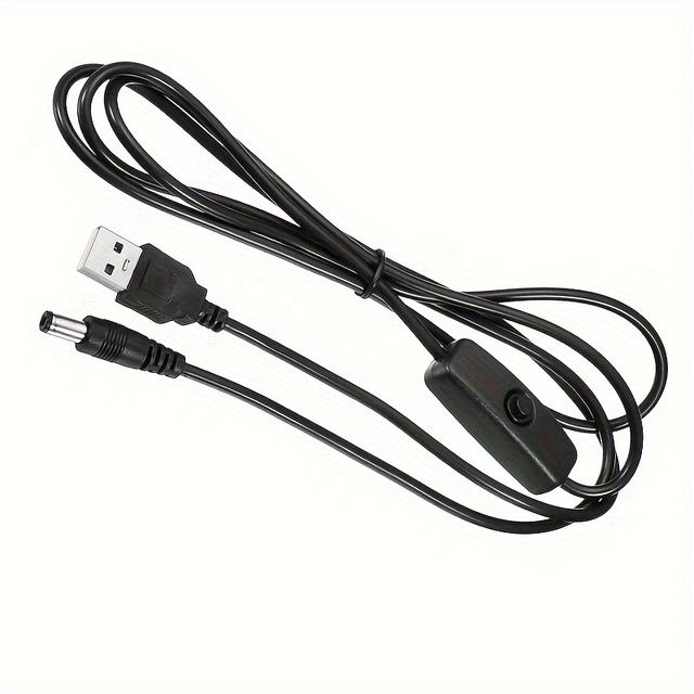 TEMU Usb Cable With A Switch, Extending From A Usb To A 5.5 X 2.1 Mm , Portable And Ideal For Usb Fans And Led (black, 150 Cm/4.9 Ft)