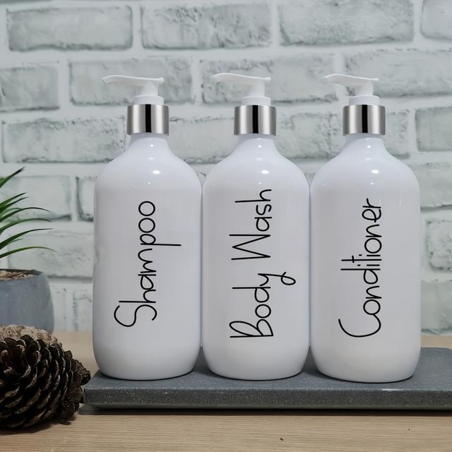 TEMU Silver Matte Pump Bathroom Shampoo Bodywash Conditioner Bottles With Waterproof Labels White 500ml For Bathroom Decor