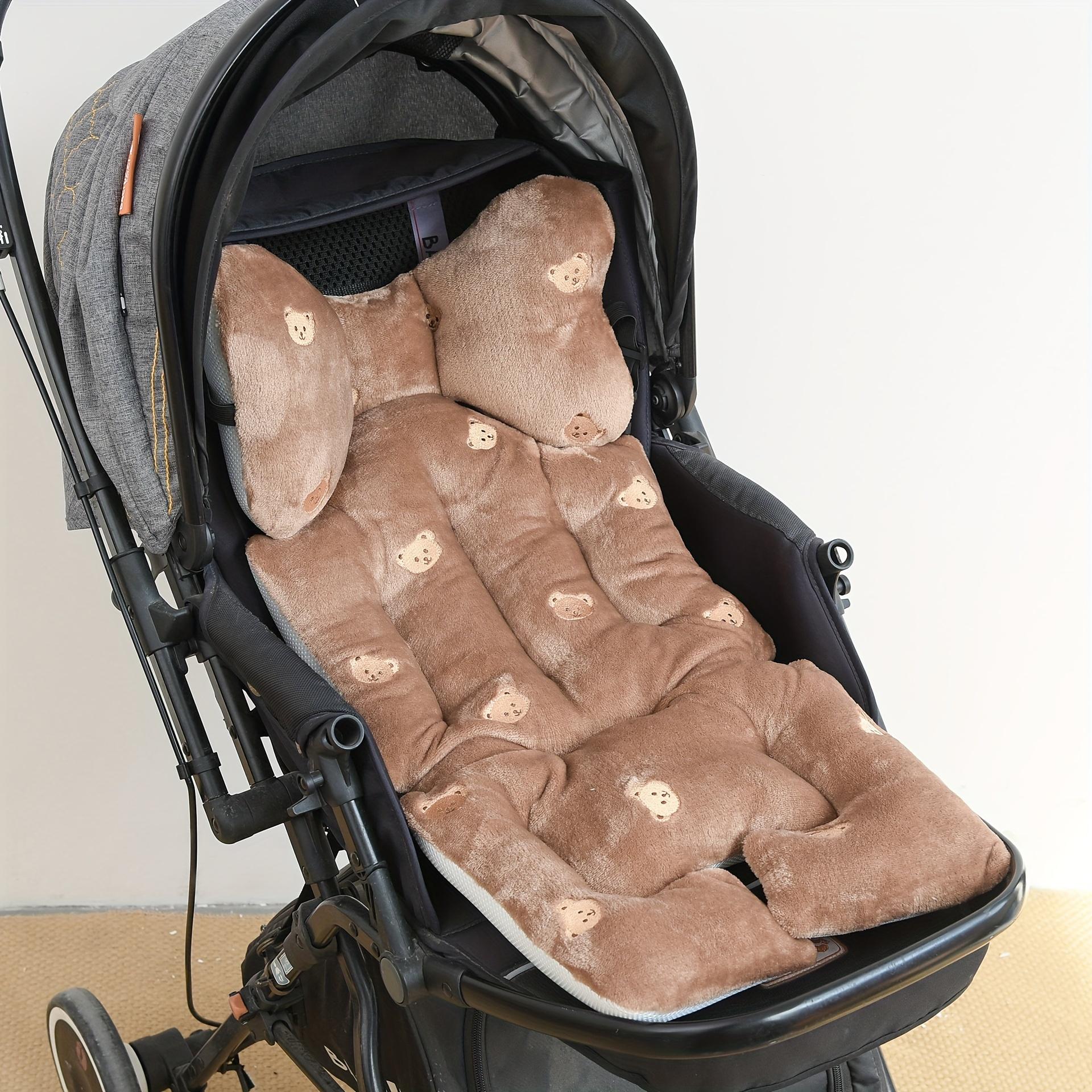 TEMU 1pc Baby Stroller Cushion, Plush Padded Seat For Infants, Comfortable , Machine Washable, Polyester Fiber, Beige & Dark Brown