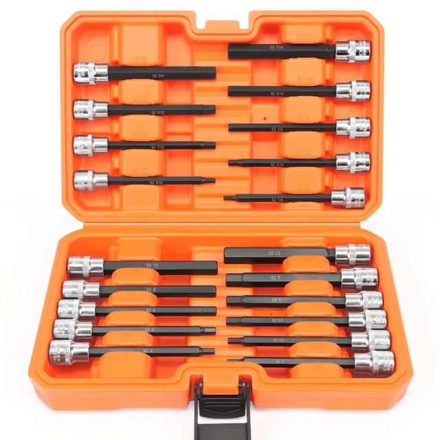 TEMU 20pcs H-shaped Hexagonal Screwdriver Socket , Long Hexagonal Socket , Metric 3-12mm | /8in -3/8in, S2 Alloy Steel