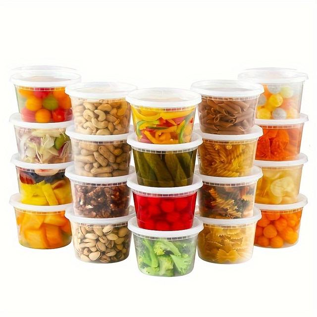 TEMU 24 Sets Of 16oz Plastic Cooked Containers With Lids | Sealed, Microwave Safe, Suitable For Freezing/dishwashing, Ideal For Soup Storage And Takeout Meal Preparation
