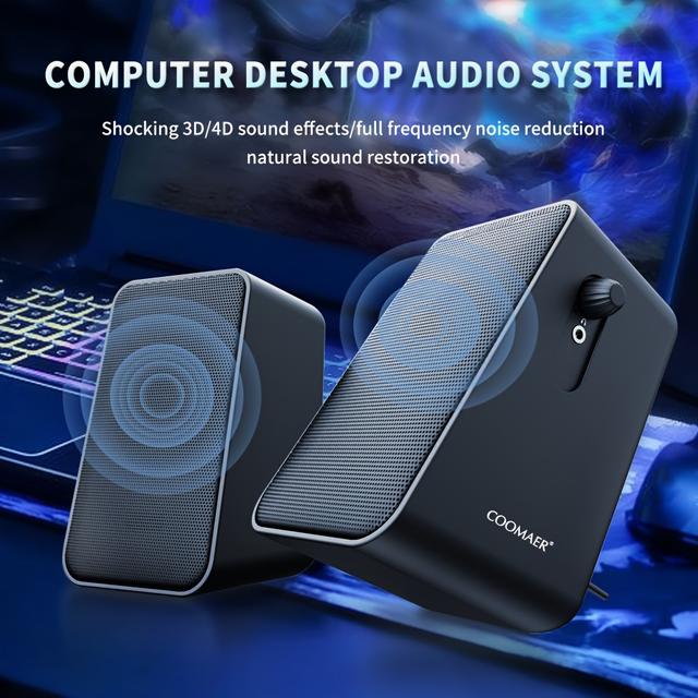 TEMU 3 Pouces Haut-Parleur Double En Fer Dispositif de Sortie de Son D'Ordinateur Lecteur de Musique Stéréo Surround Filaire Interface AUX 3,5 USB