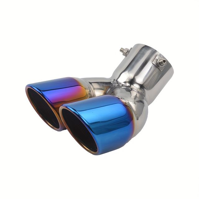 TEMU 1pc Acier Inoxydable 76 Grande Double Rangée Bend Rôti Bleu Queue Gorge Échappement Tuyau Modifié Queue Décoration Fournitures