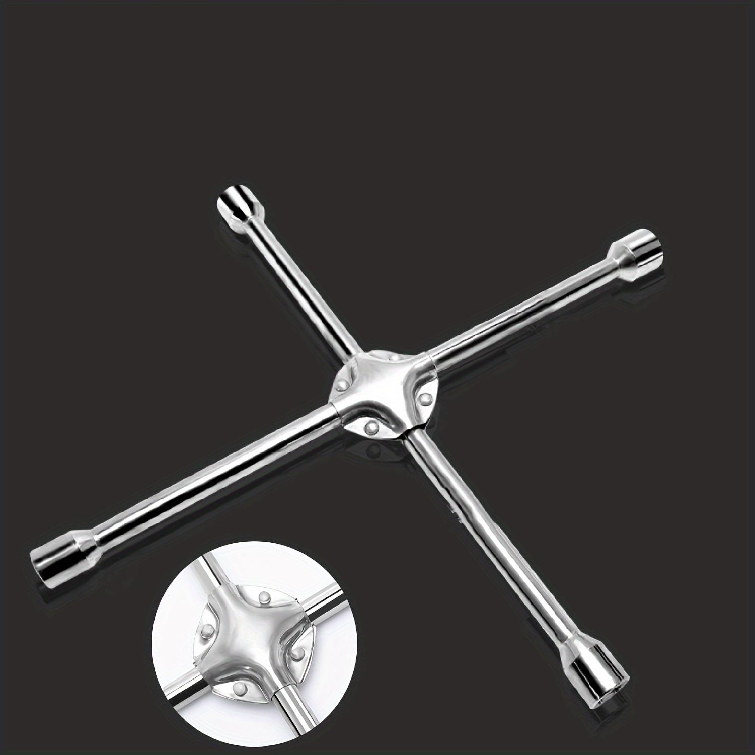 TEMU Llave de rueda universal de resistencia de 14 pulgadas con diseño cruzado de 4 vías, con vasos estándar de 17 mm, 19 mm, 21 mm y 23 mm para reparaciones de neumáticos de automóviles