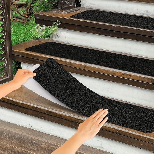 TEMU Non Slip Outdoor Stair Treads, 6"x24"(10-pack), Black Pre-cut 80 Grit Anti Slip Grip Tape, Non Skid Heavy Duty Traction Adhesive Step Stripes For Staircase, Skateborad And Deck