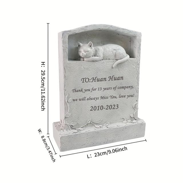 TEMU Upright Pet Headstone For Cat, Personalized Cat Memorial Stone Resin Cat Statue Figurine Cat Garden Stone Pet For Cat Outdoors