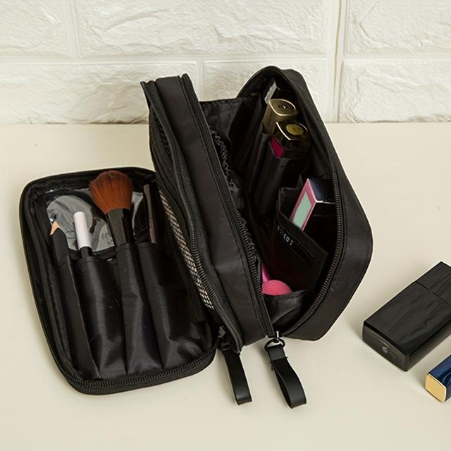 TEMU Nylonowa Kosmetyczka z Podwójnymi Zamkami Błyskawicznymi, Duża Pojemność, Dwuwarstwowy Organizer na Przybory Toaletowe w Podróż