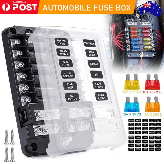 TEMU 12 Way Auto Blade Fuse Box Block Holder Panel 32v For Distribution