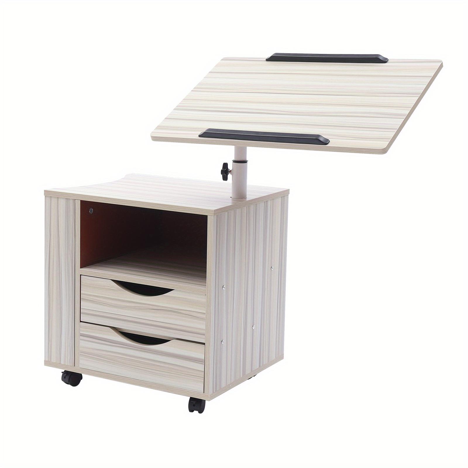 TEMU Modern End Table With Storage-e1 Mdf And Carbon Steel Nightstand With Drawers And Wheels