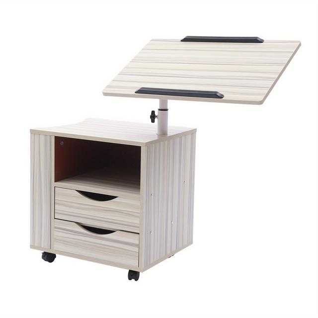 TEMU Modern End Table With Storage-e1 Mdf And Carbon Steel Nightstand With Drawers And Wheels