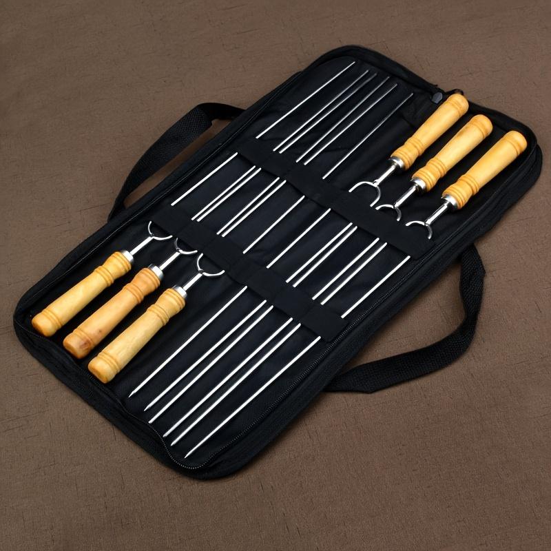 TEMU 6pcs Outdoor Stainless Steel Barbecue Skewers, Barbecue Needles, Barbecue Chicken Wings, Lamb Legs, Skewers, Forks, Iron Grill Barbecue Additions
