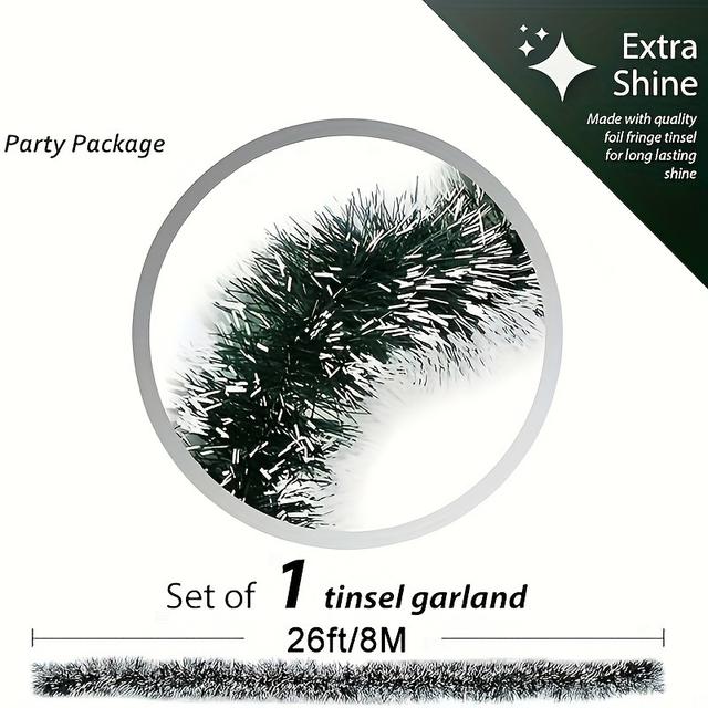 TEMU 26ft Pvc Tinsel Garland Christmas Decoration - Frost Tip White Metallic Streamers For Indoor Outdoor Ceiling Party Supplies Without Electricity