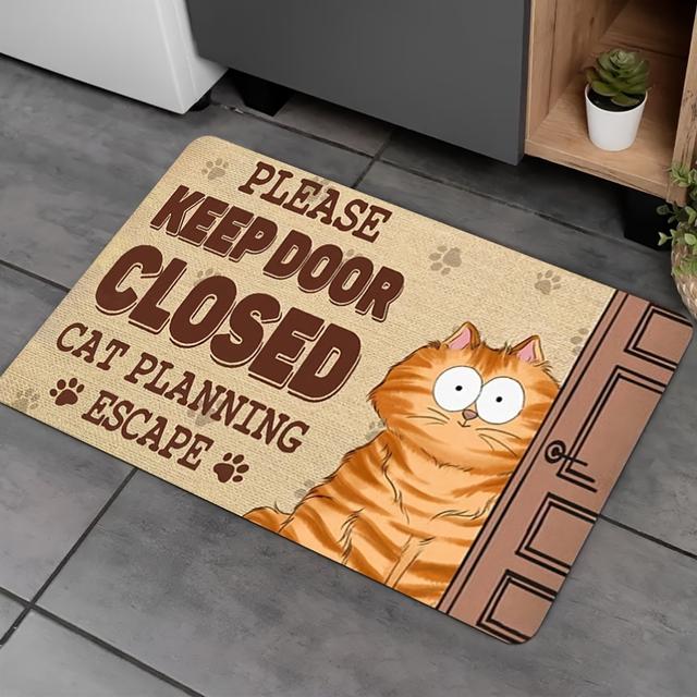 TEMU 1pc Funny Cat Doormat - "please Keep Door Closed" Welcome Mat With , Non-slip Indoor Floor Mat For Entryway, Living Room, Kitchen, Design