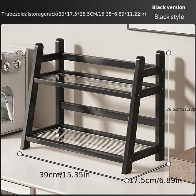 TEMU Double-layer Bamboo Acrylic Trapezoidal Shelf - Vintage Style, Suitable For Storage In Living Rooms, Bedrooms, Offices, And Kitchens. Space-saving And , Utility Racks