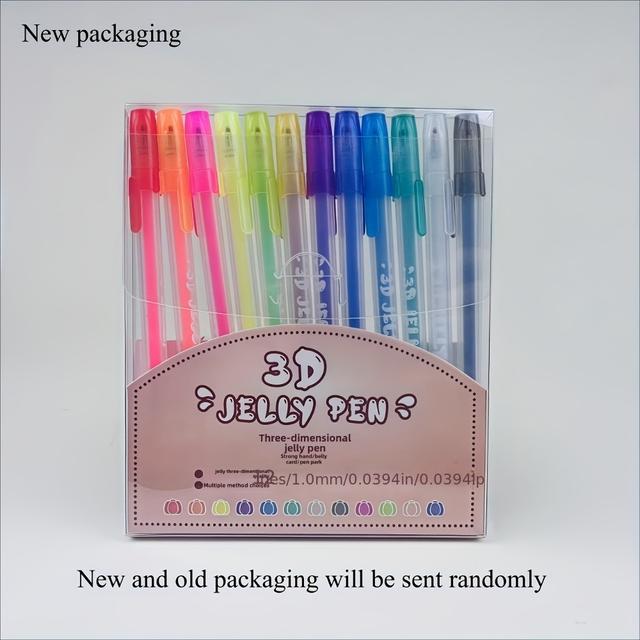 TEMU 12 قطعة قلم جيلي 3D ثلاثي الأبعاد قلم كونتور فلوريسنت للكتابة اليدوية على الصحف الخاصة