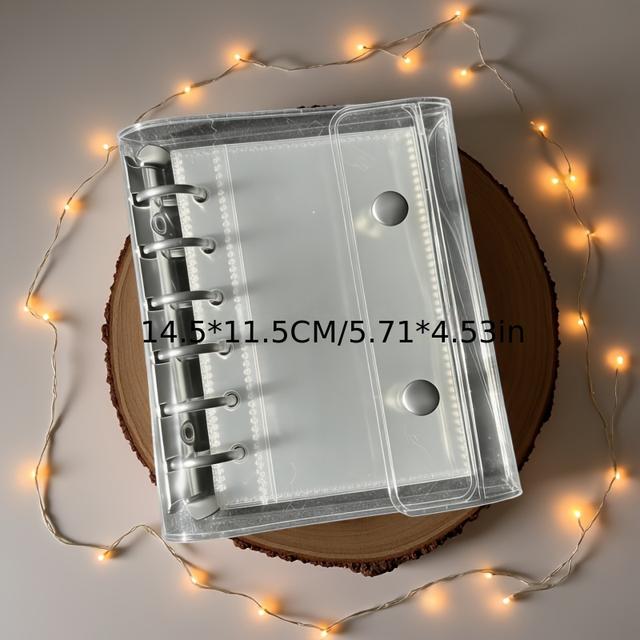 TEMU Carpeta de anillas dobles de PVC plateado, almacenamiento de fotos de hojas móviles, cubierta de diario A7 transparente desmontable, álbum de tarjetas para coleccionar fotos
