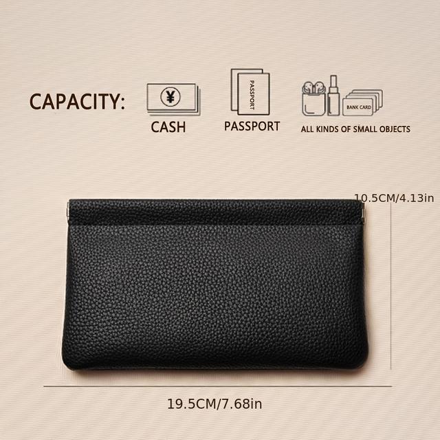 TEMU Automatic Sealing Pu Material Vintage Long Wallet With Automatic Closure, Large Bill And Small Coin Storage Pouch, Snap Closure Coin Purse