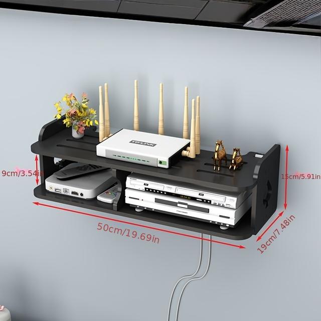 TEMU Black Heart-shaped Wall-mounted Shelf, Tv Set-top Box Wall-mounted Organizer, No-drill Design, Multi-scene Use, Suitable For Placing Set-top Boxes And Wifi Shelves, Floating Shelves