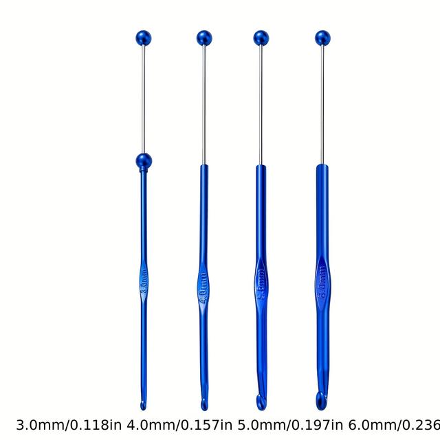 TEMU 4팩 DIY 비즈 크로셰 훅 뜨개질 바늘 세트, (3mm-6mm) 알루미늄 핸들, 초보자용 인체공학적 핸들 크로셰