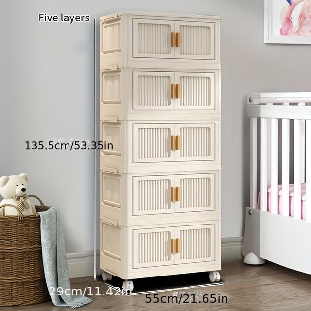 TEMU Bai Senmu Modern Plastic Storage Cabinet With Ic Doors - Heavy-duty Multi-tier Shelving Unit Suitable For Living Room, Bedroom, Entryway - Space-saving With Shelves & Cabinets