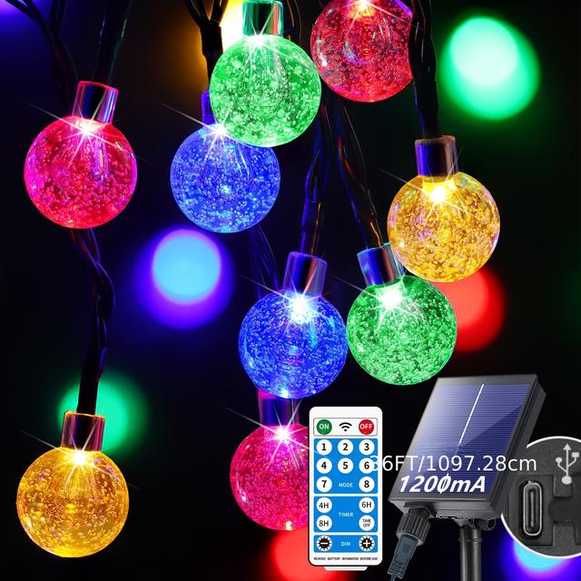 TEMU Multicolored Solar String Lights With Crystal Globes, Featuring 8 Lighting , Design, Perfect For Decorating Gardens, Yards, , Weddings, And Parties