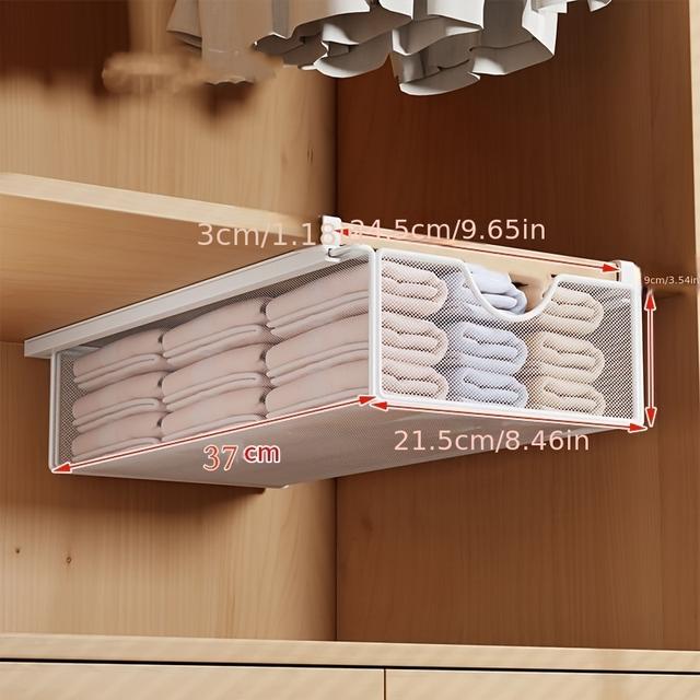 TEMU Single-piece, 40cm Extra-large Capacity Drawer-style Wardrobe Hanging Storage Box, Wrought Iron Hanging Shelf That Requires No Drilling, Storage Drawer Units